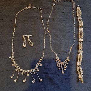 Vintage Filene's Faux Diamond Set 2 Necklaces, Bracelet, Earrings